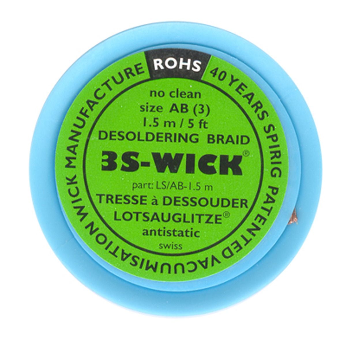 Spirig 3S-Wick Tresse à Dessouder Antistatique 2,2 Mm X 1,5 M – Qualité Militaire & Spatial No-Clean
