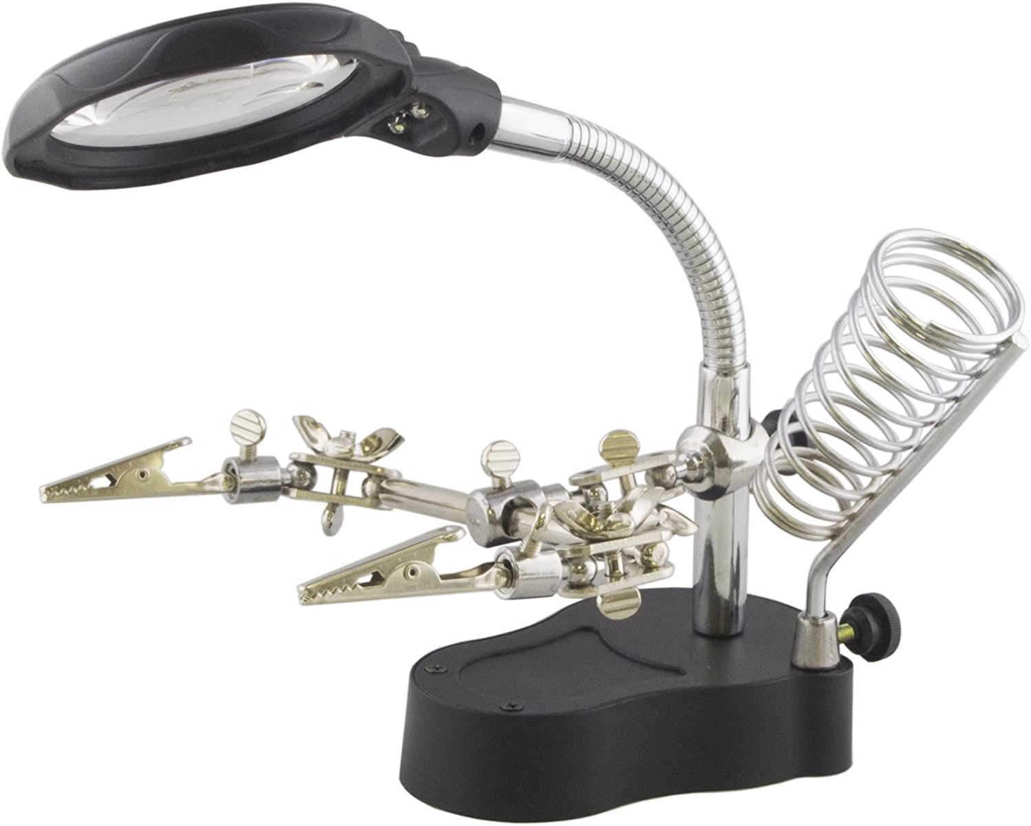 Helping Hand Magnifier LED Light with Soldering Stand – DIY Soldering